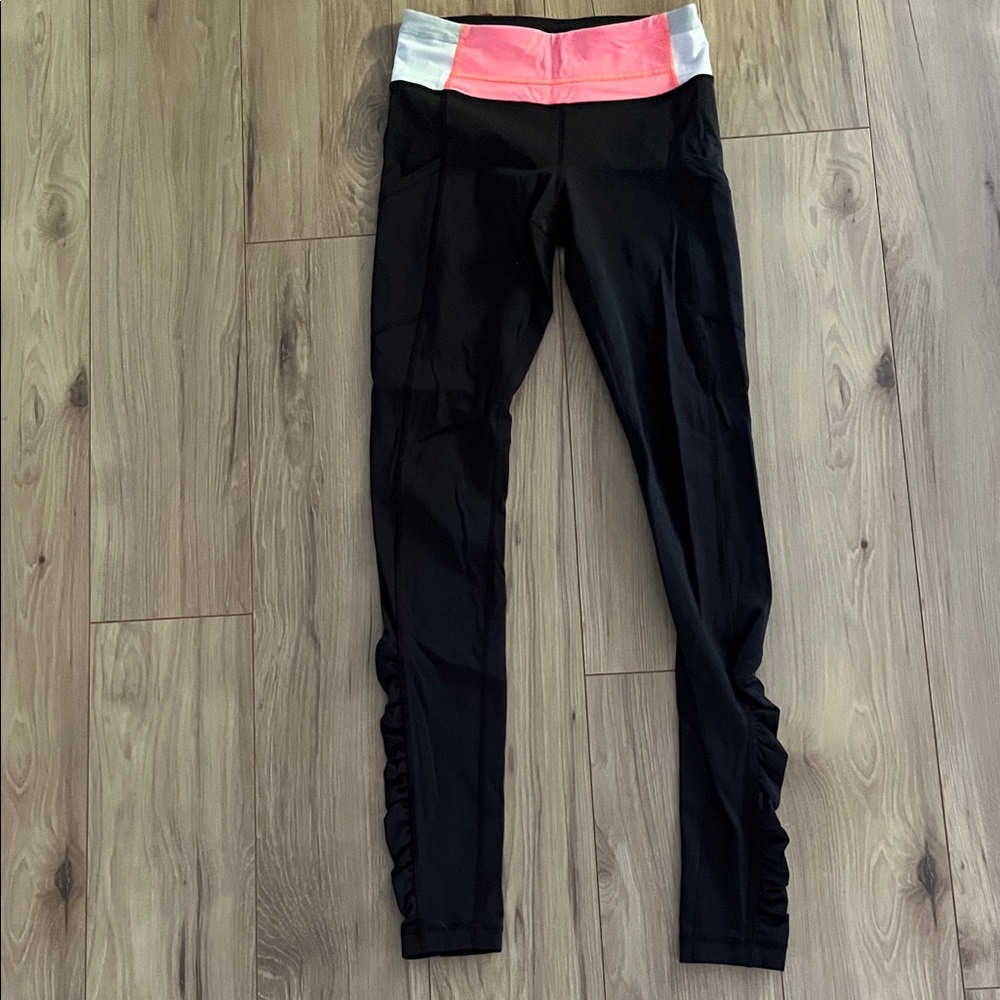 Lululemon Athletica Black Leggings with Pink and White Waistband